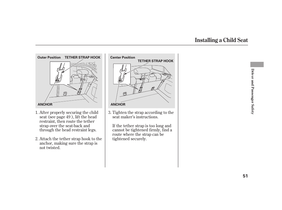 Installing a child seat | HONDA 2010 Insight User Manual | Page 57 / 454