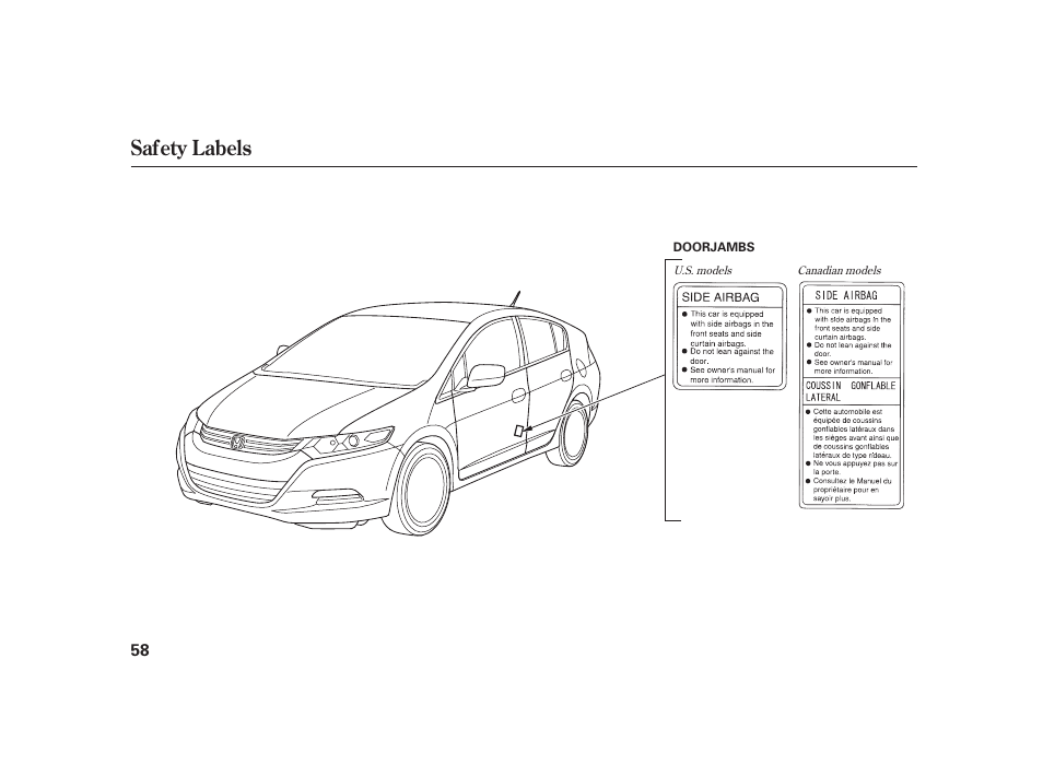 Safety labels | HONDA 2010 Insight User Manual | Page 64 / 454