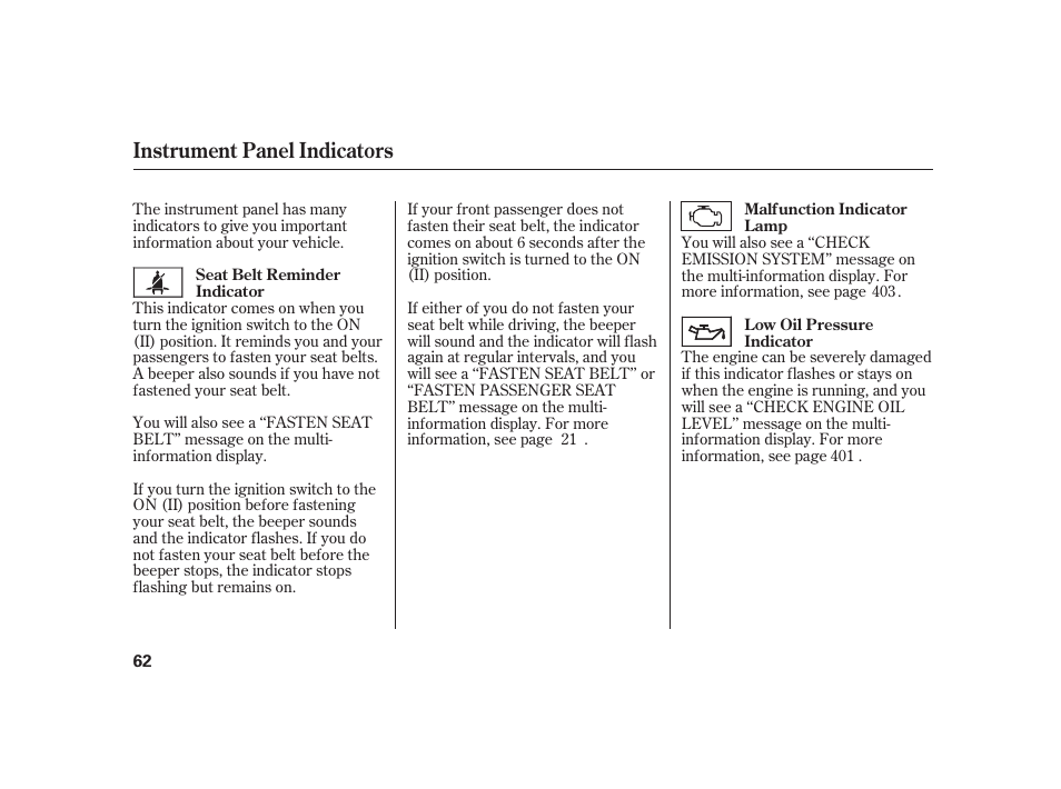 Instrument panel indicators | HONDA 2010 Insight User Manual | Page 68 / 454