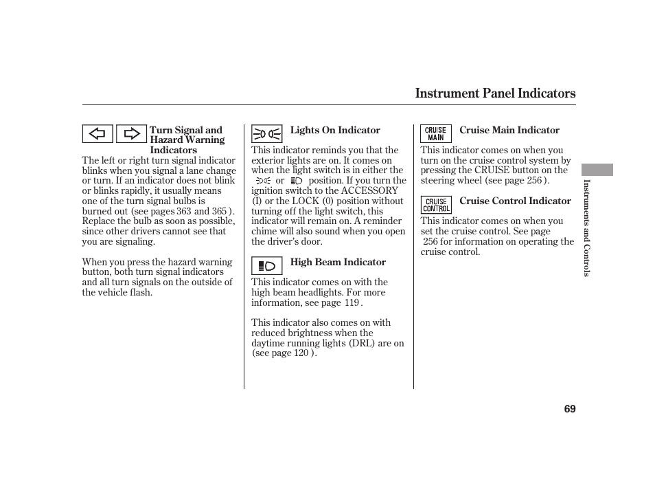 Instrument panel indicators | HONDA 2010 Insight User Manual | Page 75 / 454