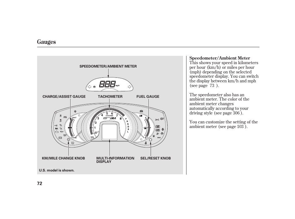 Gauges | HONDA 2010 Insight User Manual | Page 78 / 454