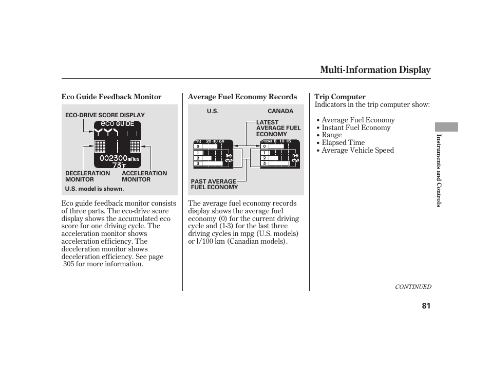 Multi-information display | HONDA 2010 Insight User Manual | Page 87 / 454