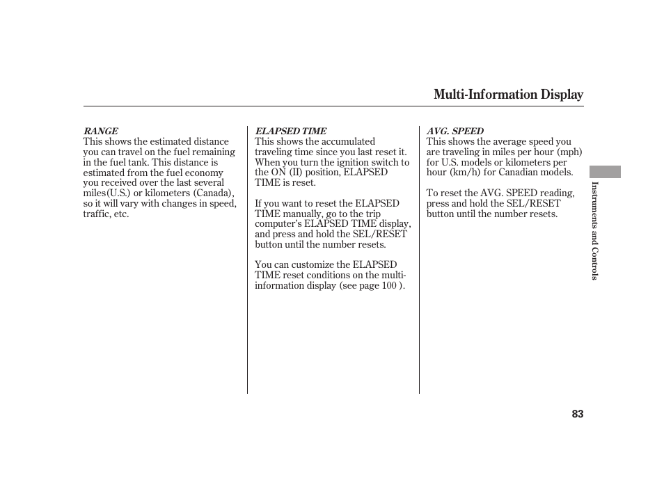 Multi-information display | HONDA 2010 Insight User Manual | Page 89 / 454