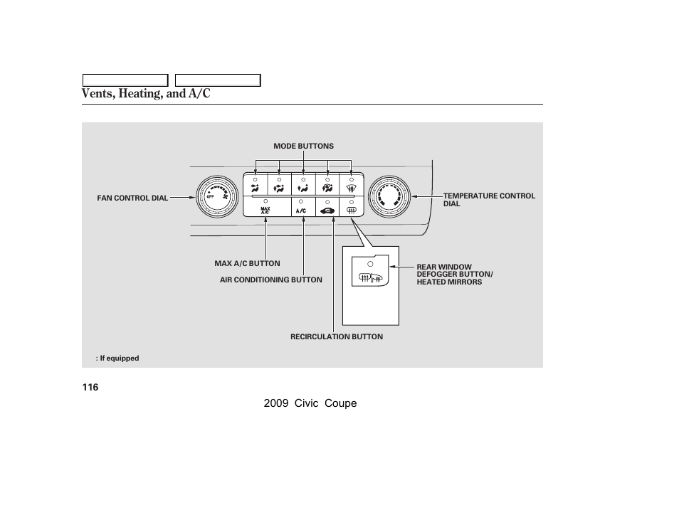 Vents, heating, and a/c, 2009 civic coupe | HONDA 2009 Civic Coupe User Manual | Page 119 / 412