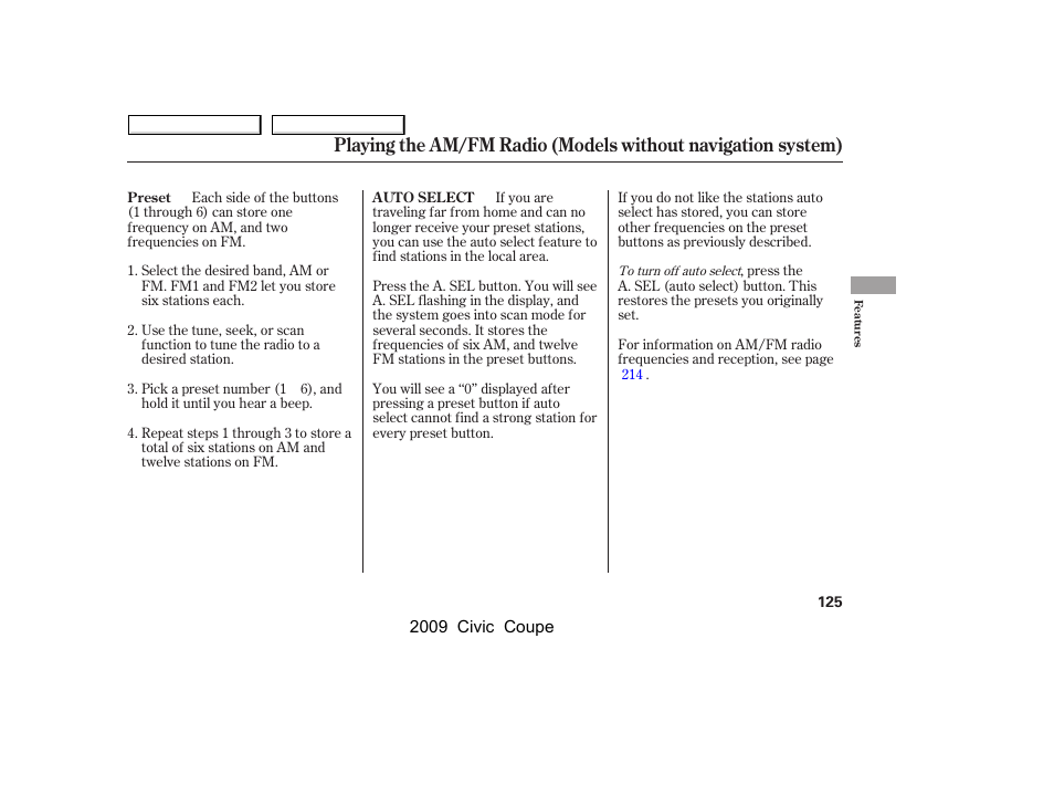 HONDA 2009 Civic Coupe User Manual | Page 128 / 412