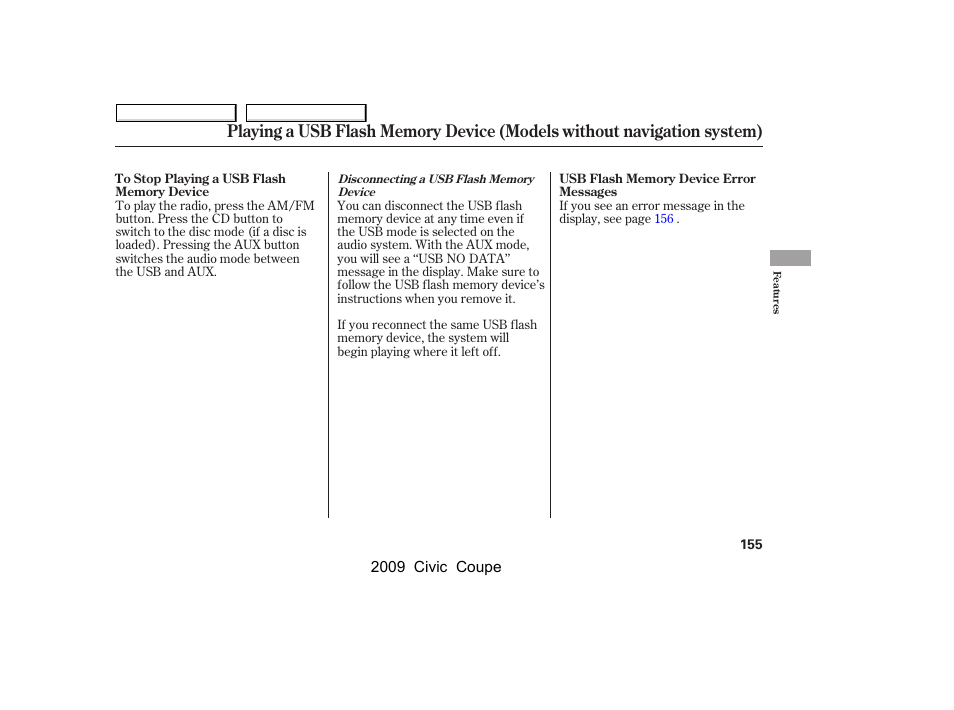 HONDA 2009 Civic Coupe User Manual | Page 158 / 412