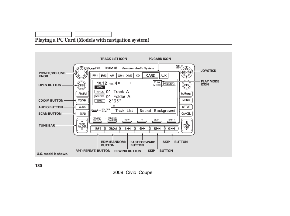 Playing a pc card (models with navigation system), 2009 civic coupe | HONDA 2009 Civic Coupe User Manual | Page 183 / 412