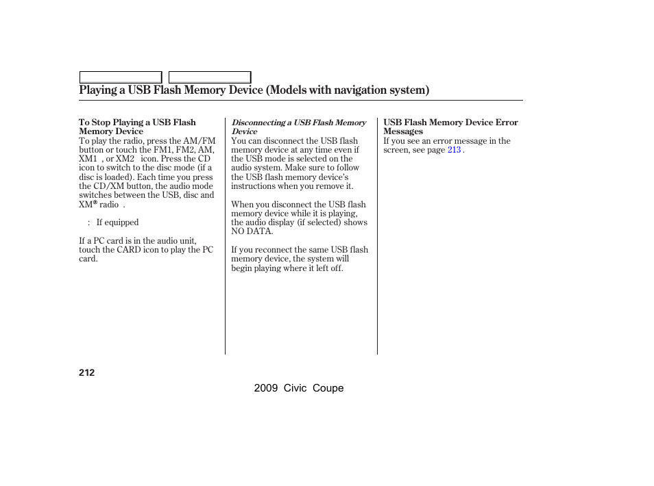 HONDA 2009 Civic Coupe User Manual | Page 215 / 412