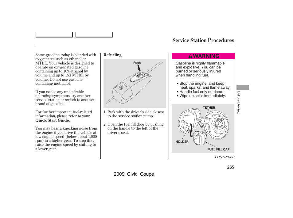 Service station procedures, 2009 civic coupe | HONDA 2009 Civic Coupe User Manual | Page 268 / 412