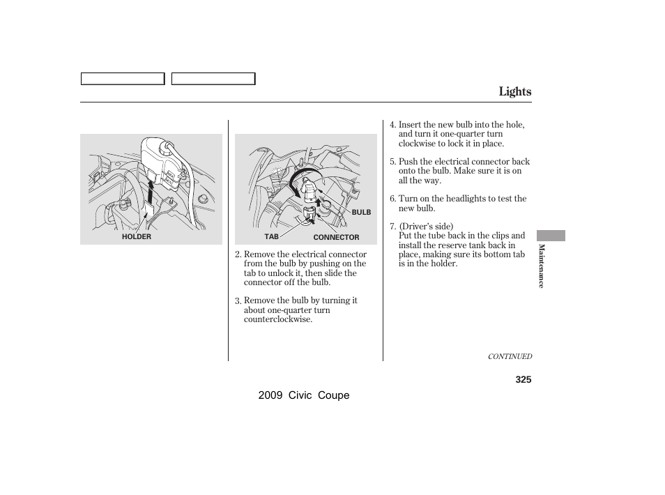 Lights | HONDA 2009 Civic Coupe User Manual | Page 328 / 412