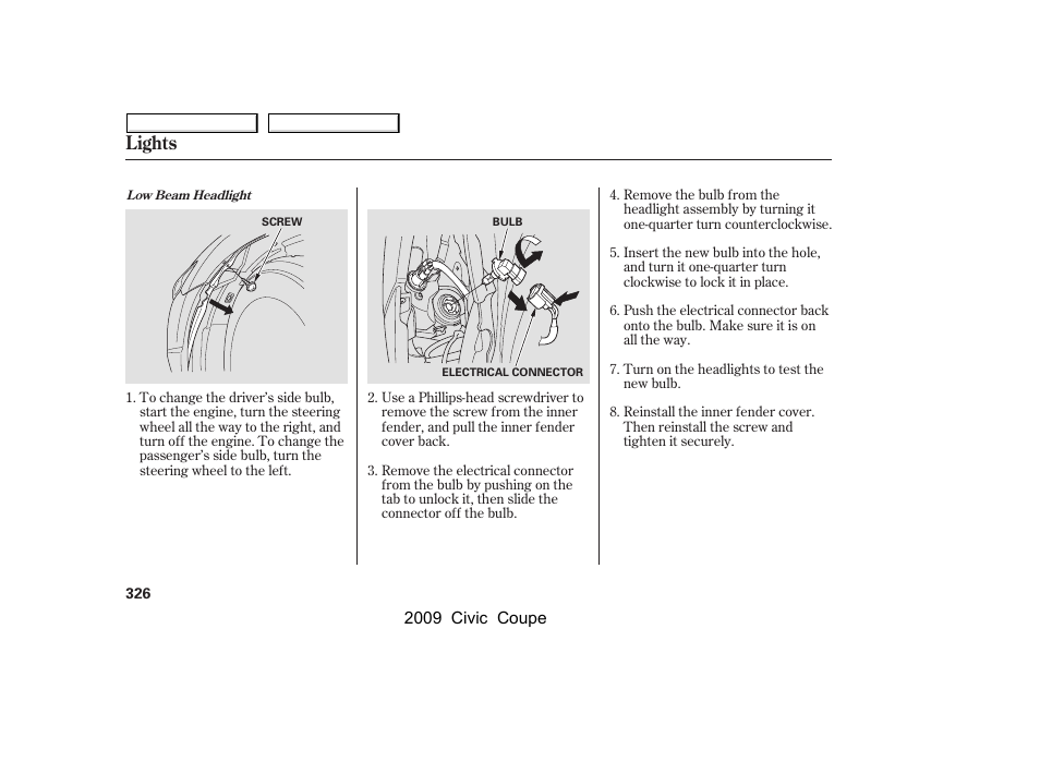 Lights | HONDA 2009 Civic Coupe User Manual | Page 329 / 412