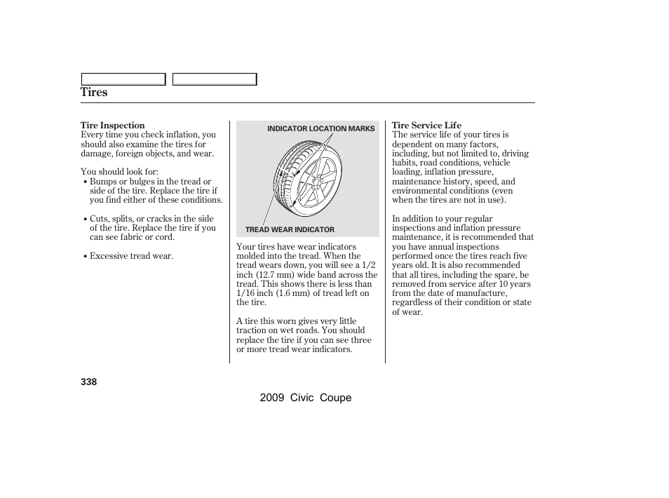 Tires | HONDA 2009 Civic Coupe User Manual | Page 341 / 412