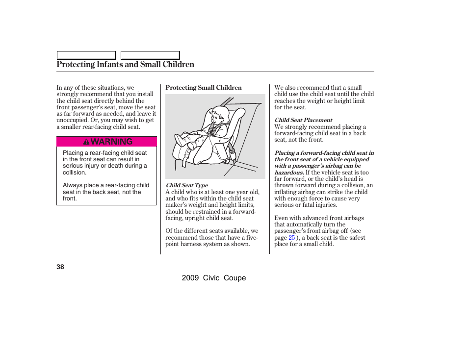 Protecting infants and small children | HONDA 2009 Civic Coupe User Manual | Page 41 / 412