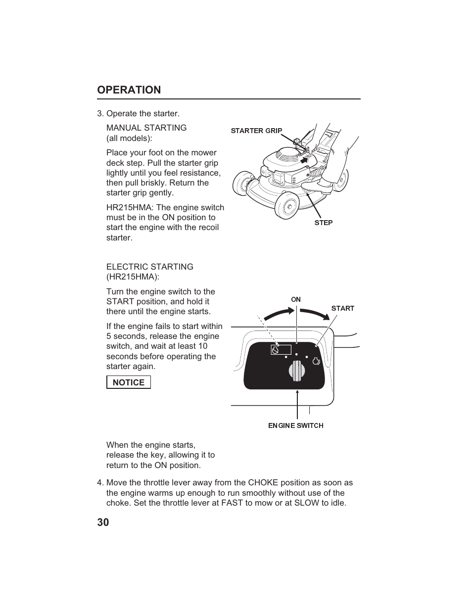 Operation 30 | HONDA HR215SXA User Manual | Page 32 / 95