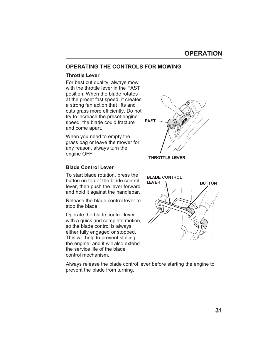 Operation 31 | HONDA HR215SXA User Manual | Page 33 / 95