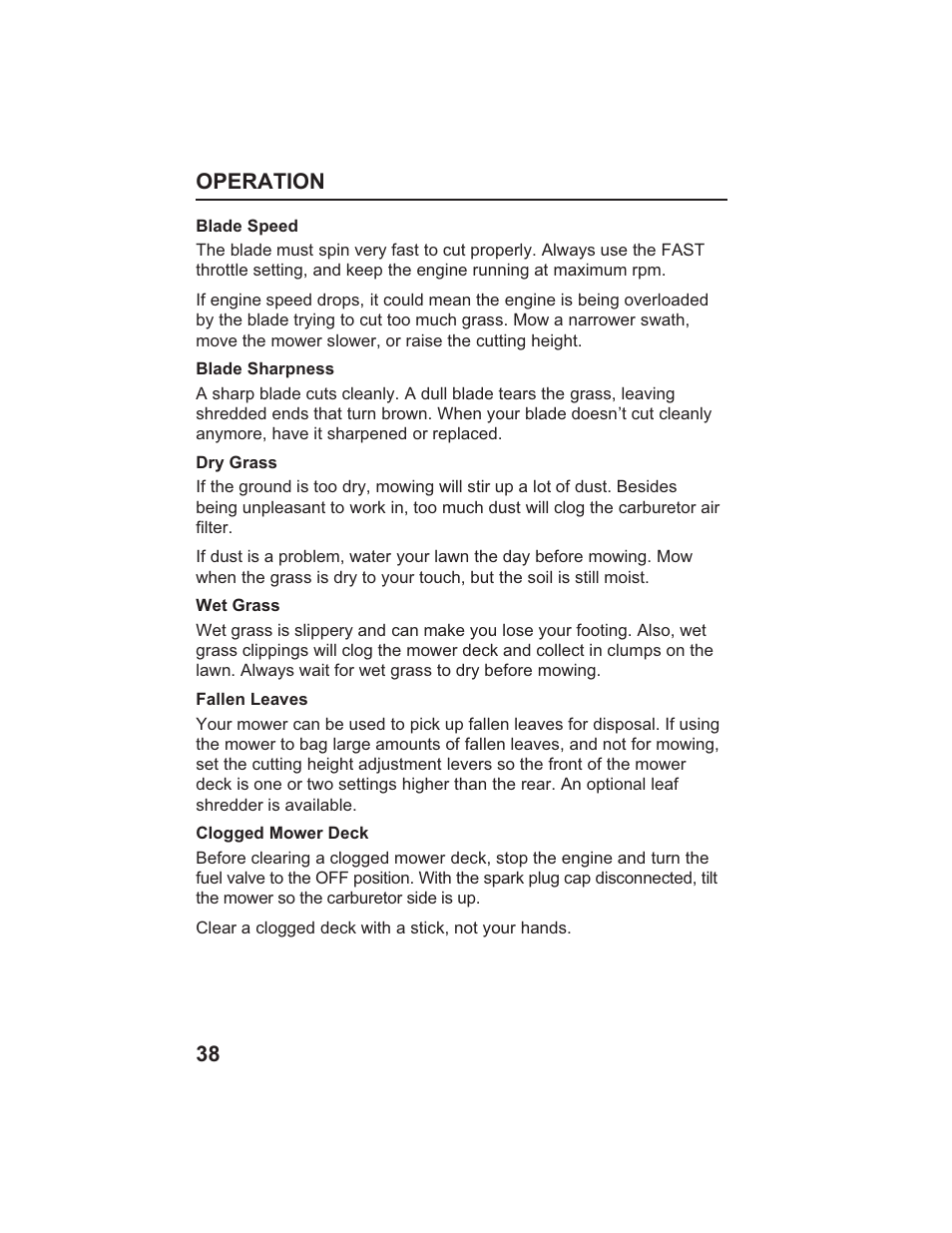 Operation 38 | HONDA HR215SXA User Manual | Page 40 / 95