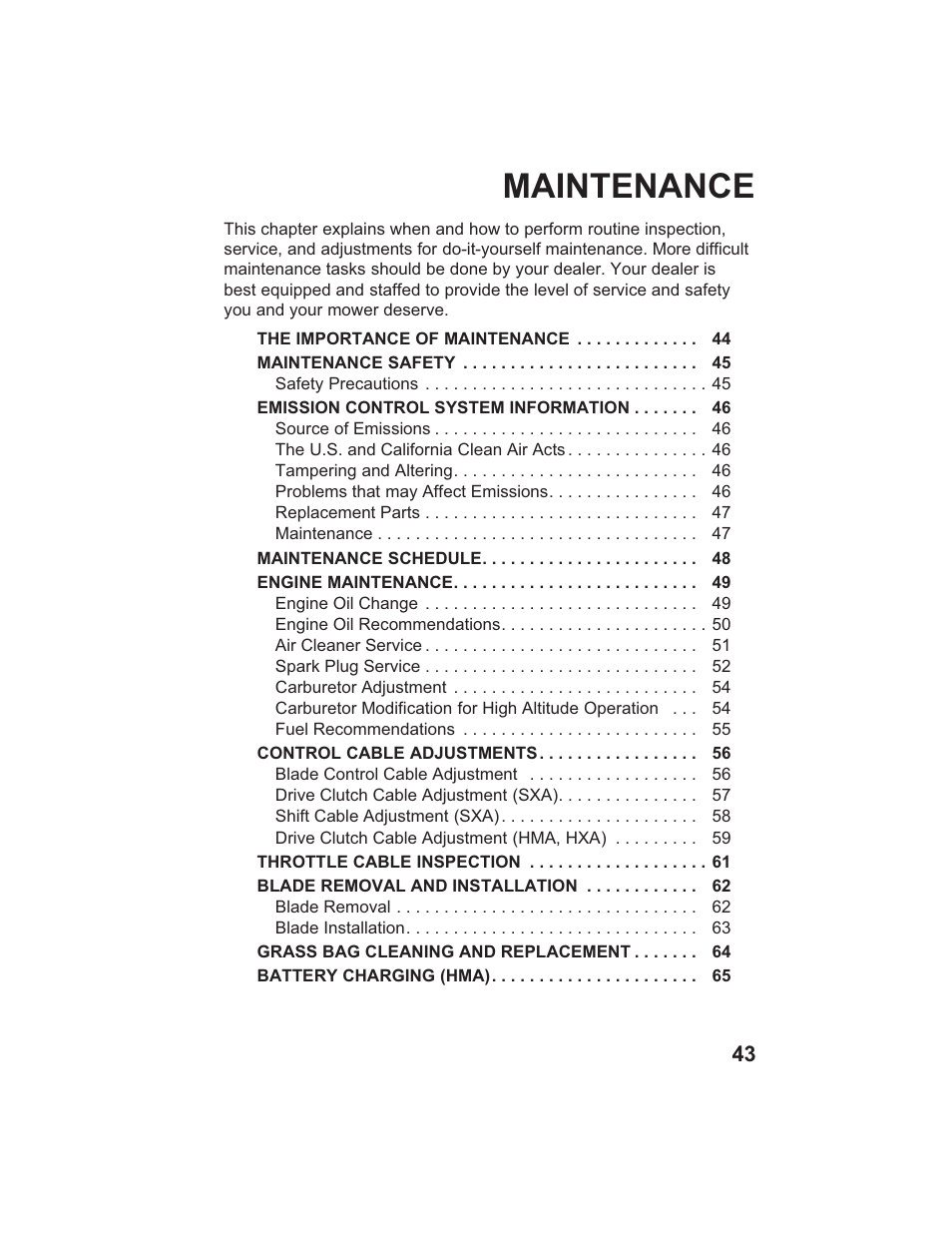 Maintenance | HONDA HR215SXA User Manual | Page 45 / 95