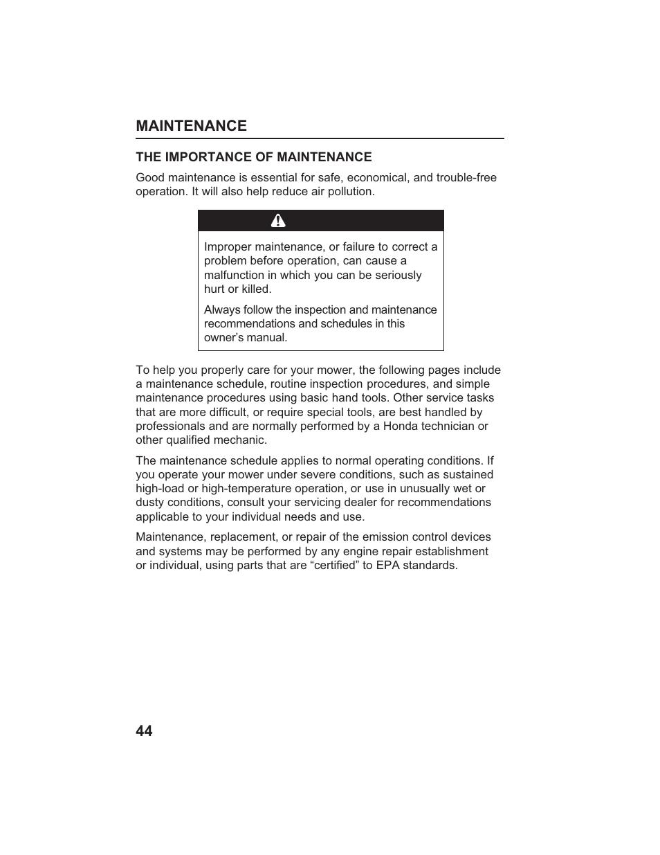 Warning | HONDA HR215SXA User Manual | Page 46 / 95