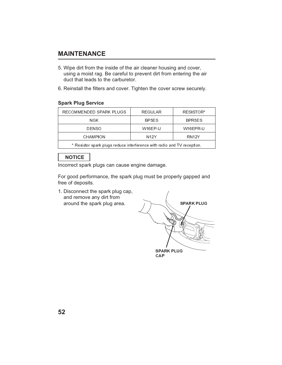 Maintenance 52 | HONDA HR215SXA User Manual | Page 54 / 95