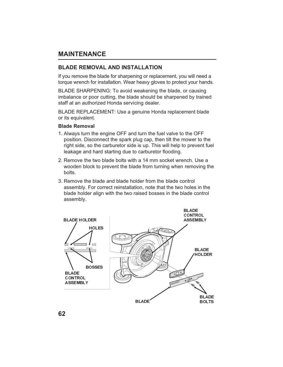 Maintenance 62 | HONDA HR215SXA User Manual | Page 64 / 95