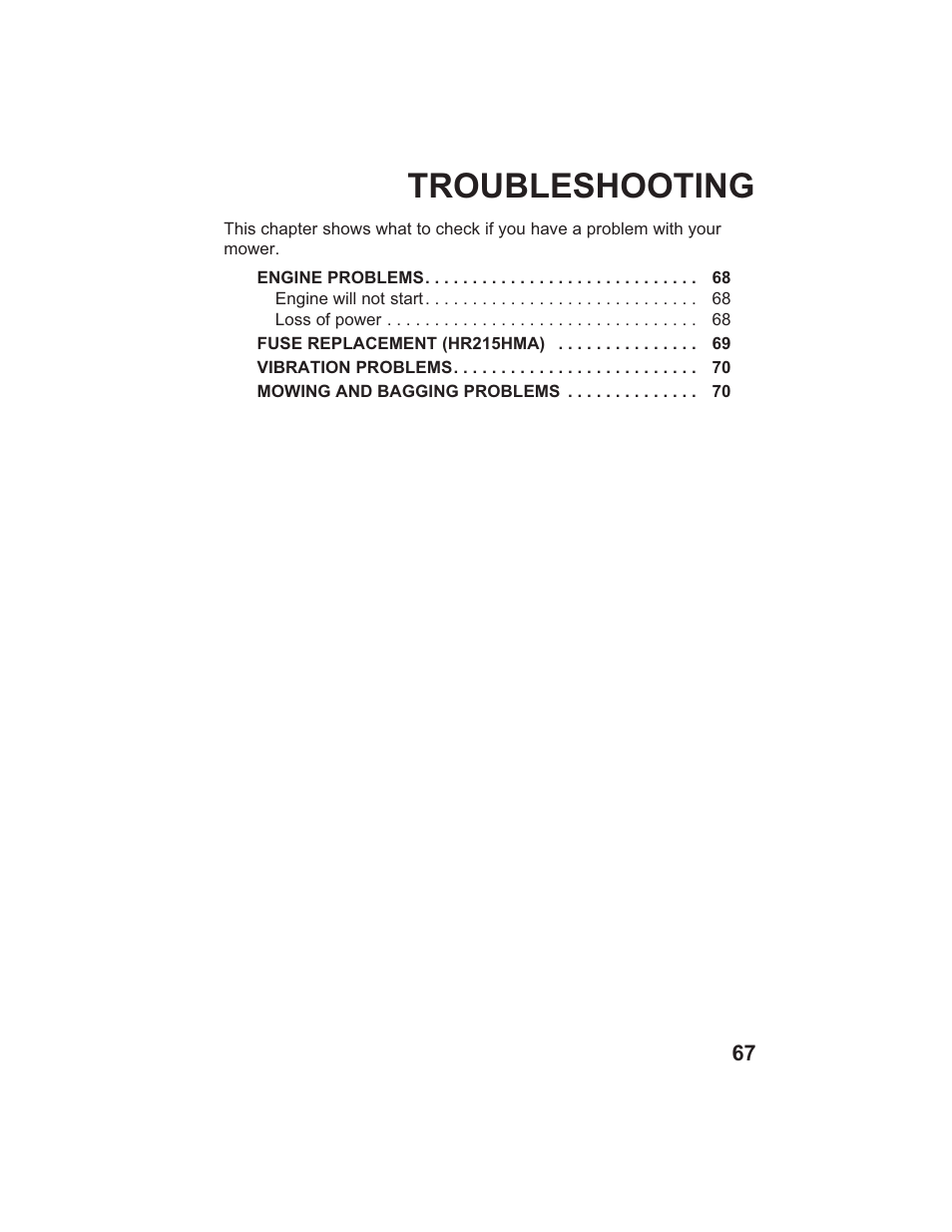 Troubleshooting | HONDA HR215SXA User Manual | Page 69 / 95