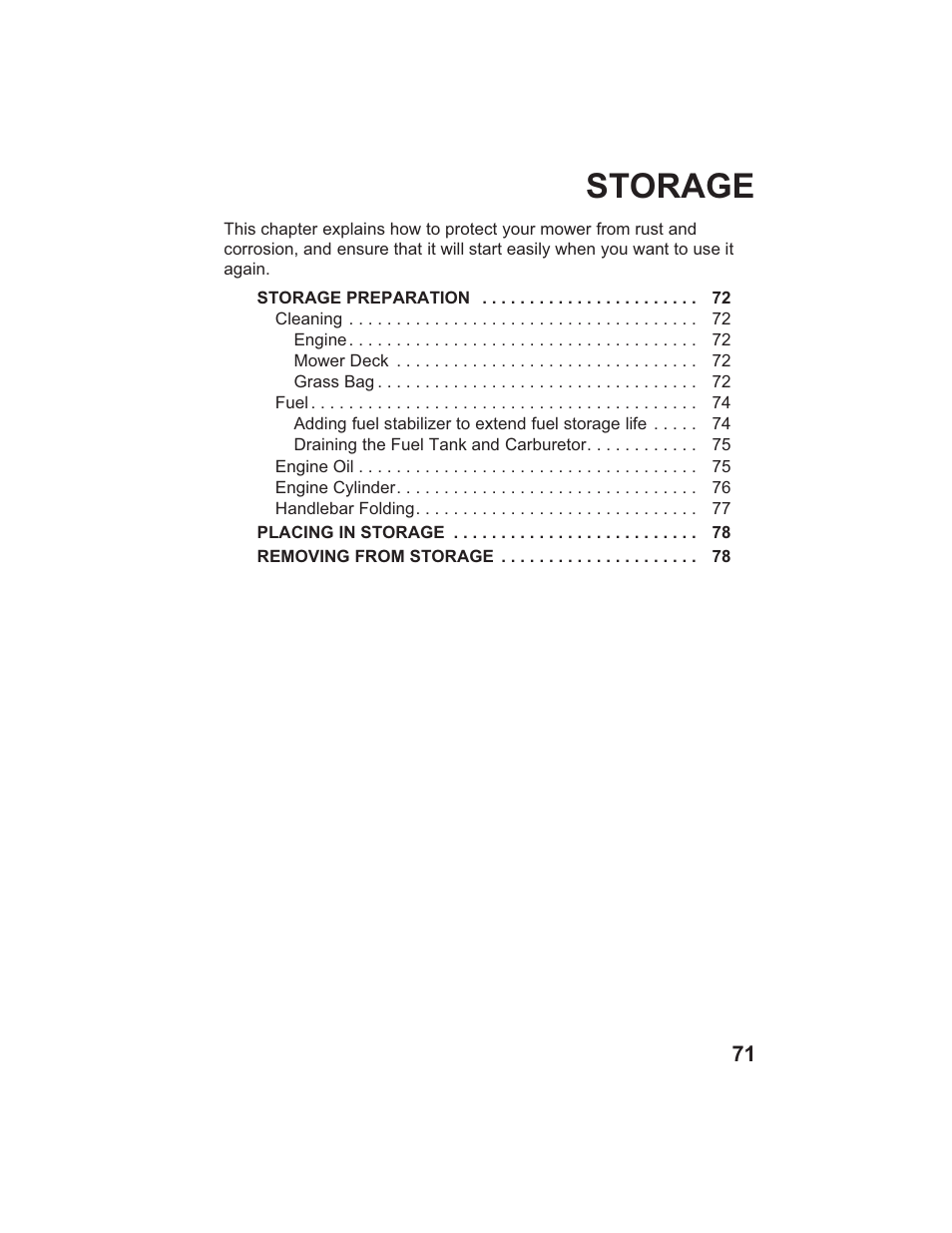 Storage | HONDA HR215SXA User Manual | Page 73 / 95