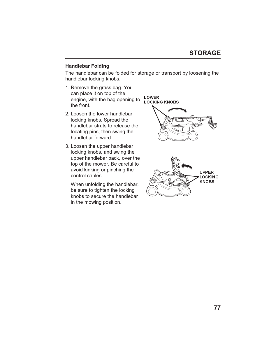 Storage 77 | HONDA HR215SXA User Manual | Page 79 / 95