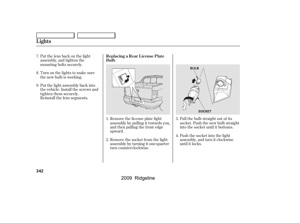 Lights | HONDA 2009 Ridgeline User Manual | Page 346 / 427
