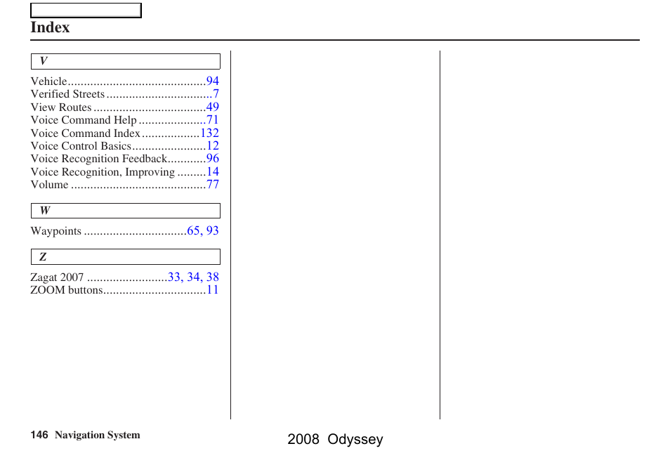 Index | HONDA 00X31-SHJ-8101 User Manual | Page 146 / 148