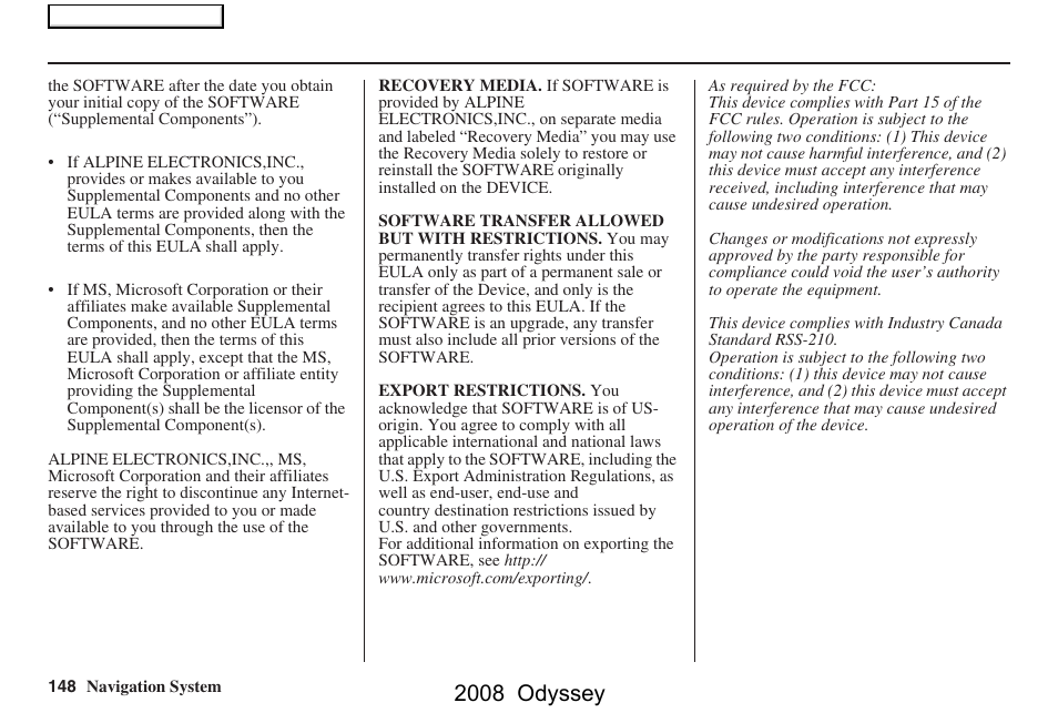 2008 odyssey | HONDA 00X31-SHJ-8101 User Manual | Page 148 / 148