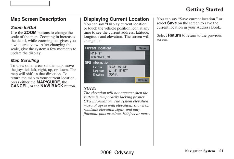 Getting started | HONDA 00X31-SHJ-8101 User Manual | Page 21 / 148