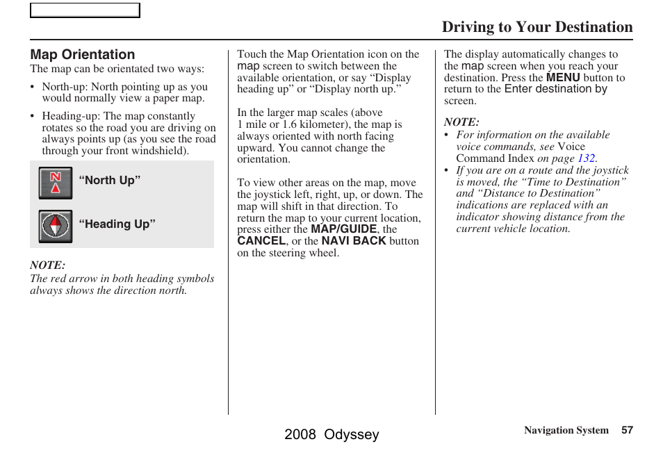 Driving to your destination, 2008 odyssey | HONDA 00X31-SHJ-8101 User Manual | Page 57 / 148