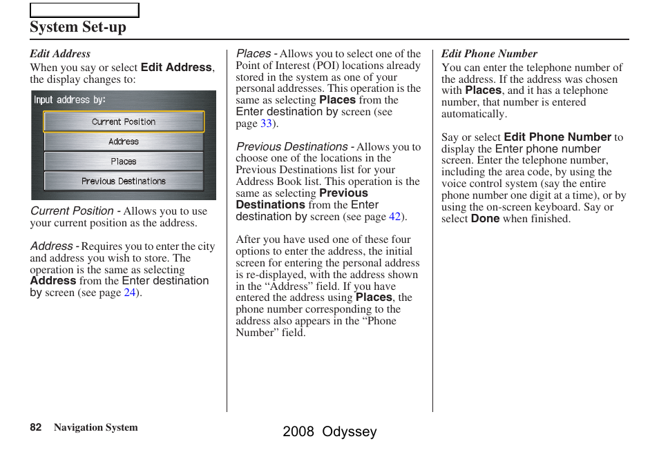 System set-up, 2008 odyssey | HONDA 00X31-SHJ-8101 User Manual | Page 82 / 148