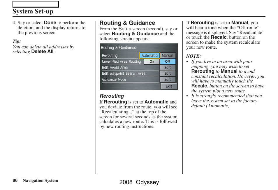 System set-up, 2008 odyssey | HONDA 00X31-SHJ-8101 User Manual | Page 86 / 148