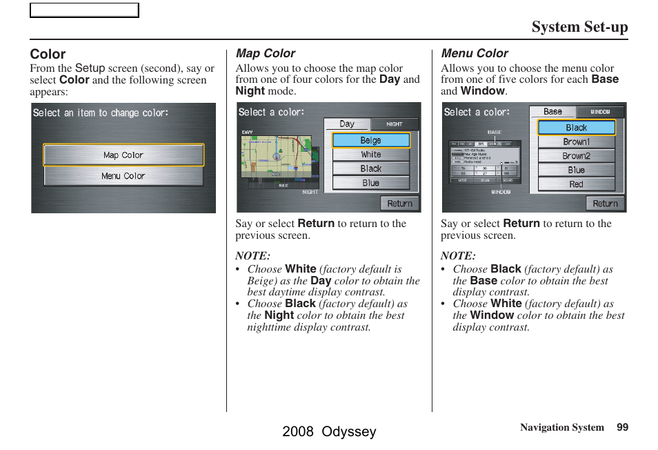 System set-up, 2008 odyssey | HONDA 00X31-SHJ-8101 User Manual | Page 99 / 148