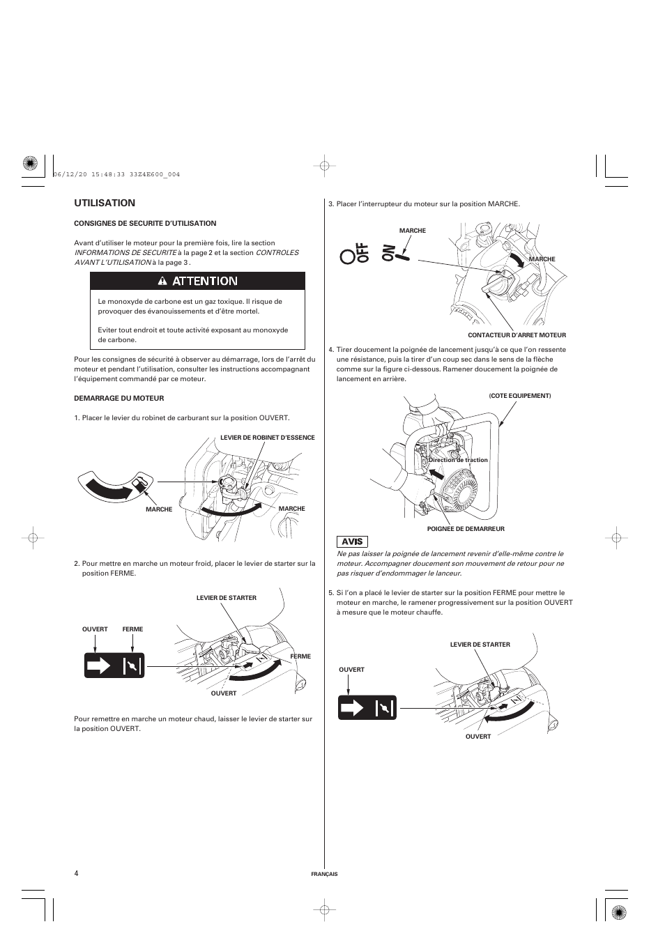 Utilisation | HONDA GX100 User Manual | Page 20 / 48
