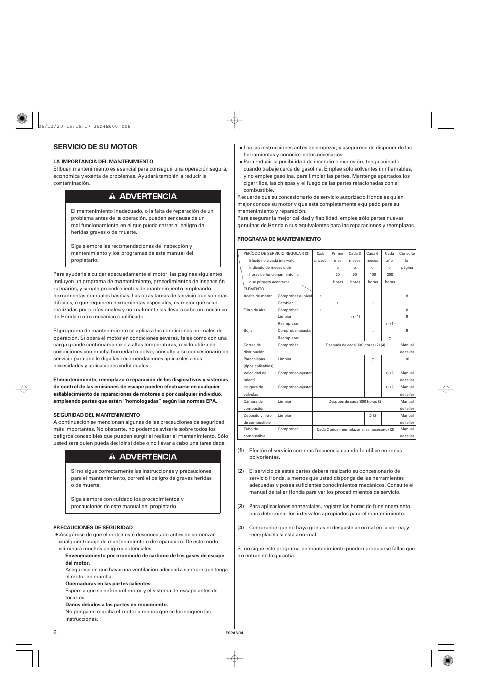 Servicio de su motor | HONDA GX100 User Manual | Page 38 / 48
