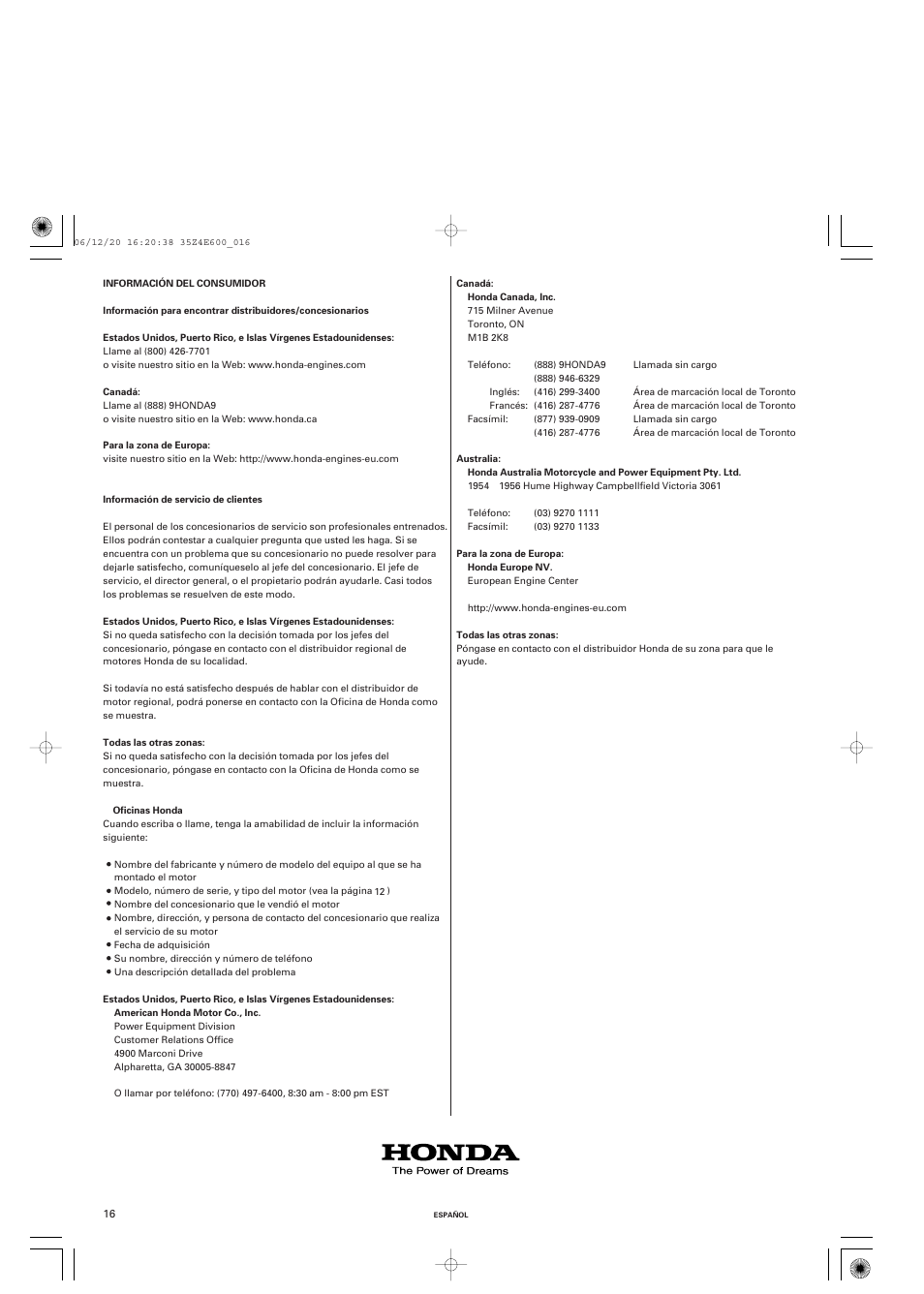 HONDA GX100 User Manual | Page 48 / 48