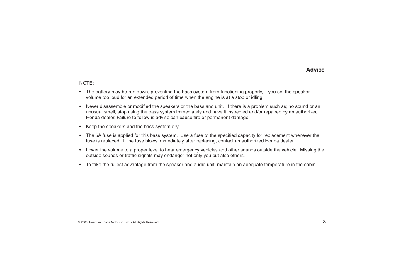 HONDA Bass Speaker System 08B54-SNA-1000-81 User Manual | Page 3 / 7