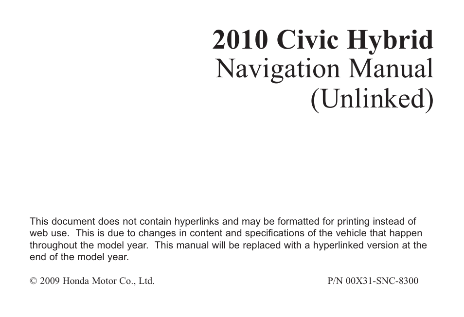HONDA 2010 Civic Hybrid Navigation User Manual | 155 pages