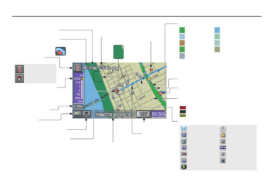 Driving to your destination, Map screen legend | HONDA 2010 Civic Hybrid Navigation User Manual | Page 52 / 155