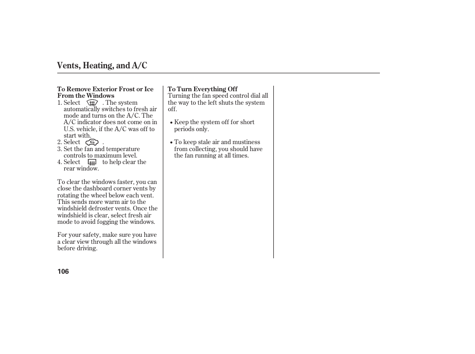 Vents, heating, and a/c | HONDA 2008 Element User Manual | Page 112 / 282