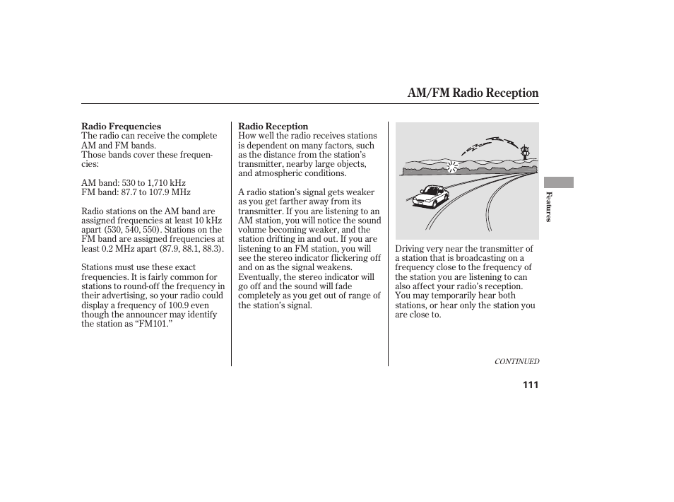 Am/fm radio reception | HONDA 2008 Element User Manual | Page 117 / 282
