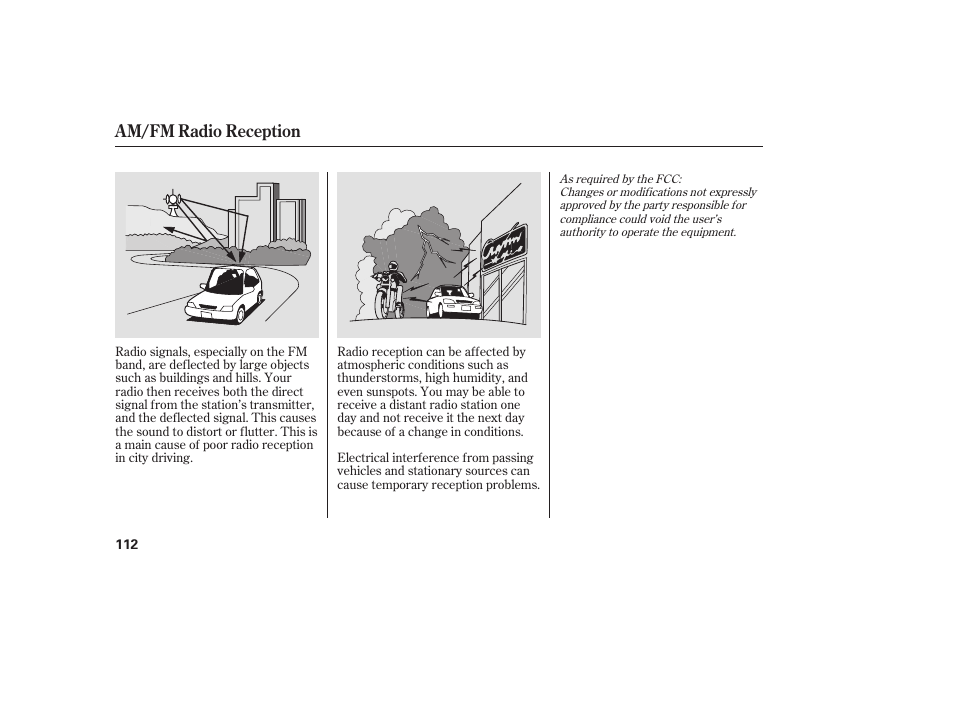 Am/fm radio reception | HONDA 2008 Element User Manual | Page 118 / 282