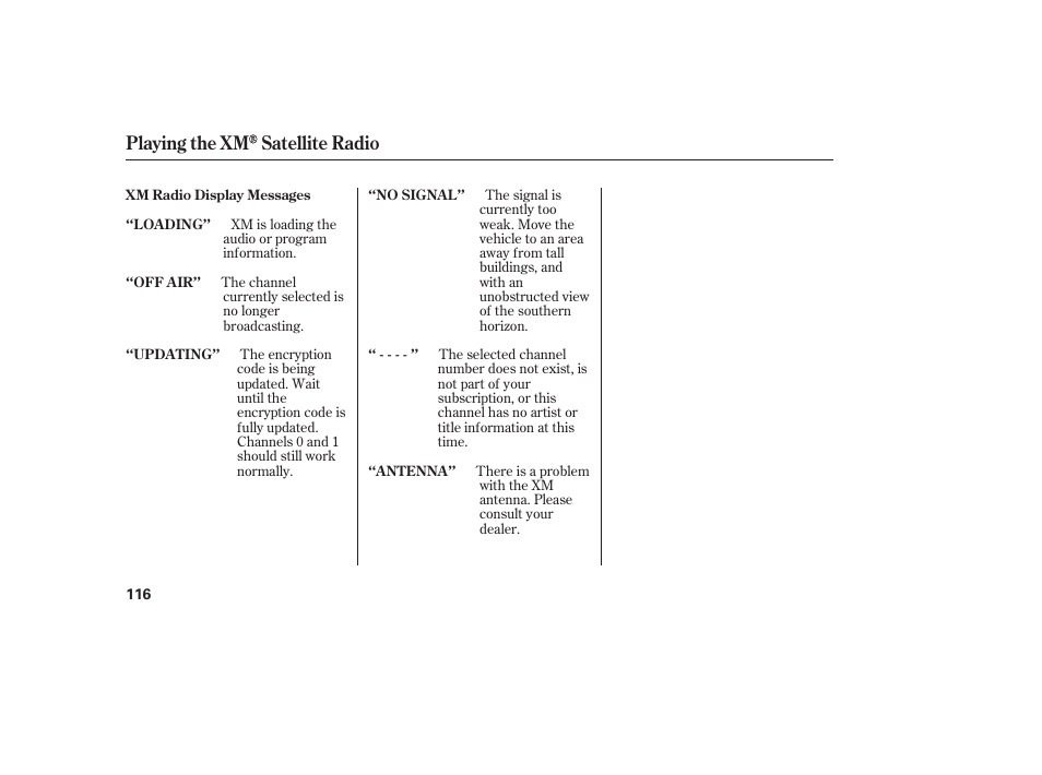Playing the xm satellite radio | HONDA 2008 Element User Manual | Page 122 / 282