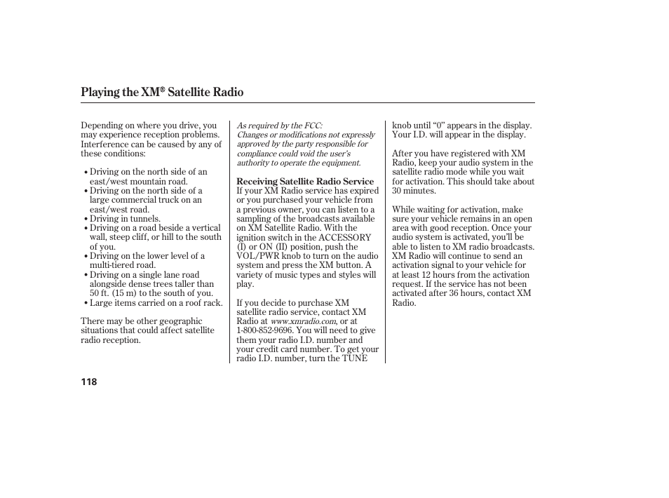 Playing the xm satellite radio | HONDA 2008 Element User Manual | Page 124 / 282