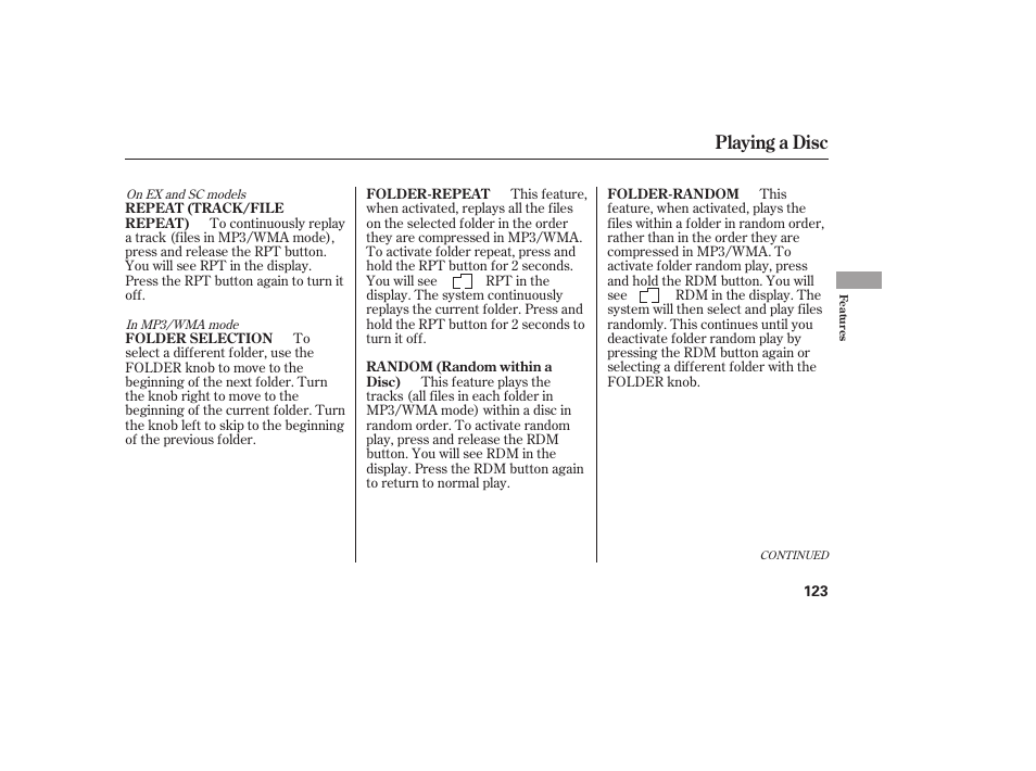 Playing a disc | HONDA 2008 Element User Manual | Page 129 / 282