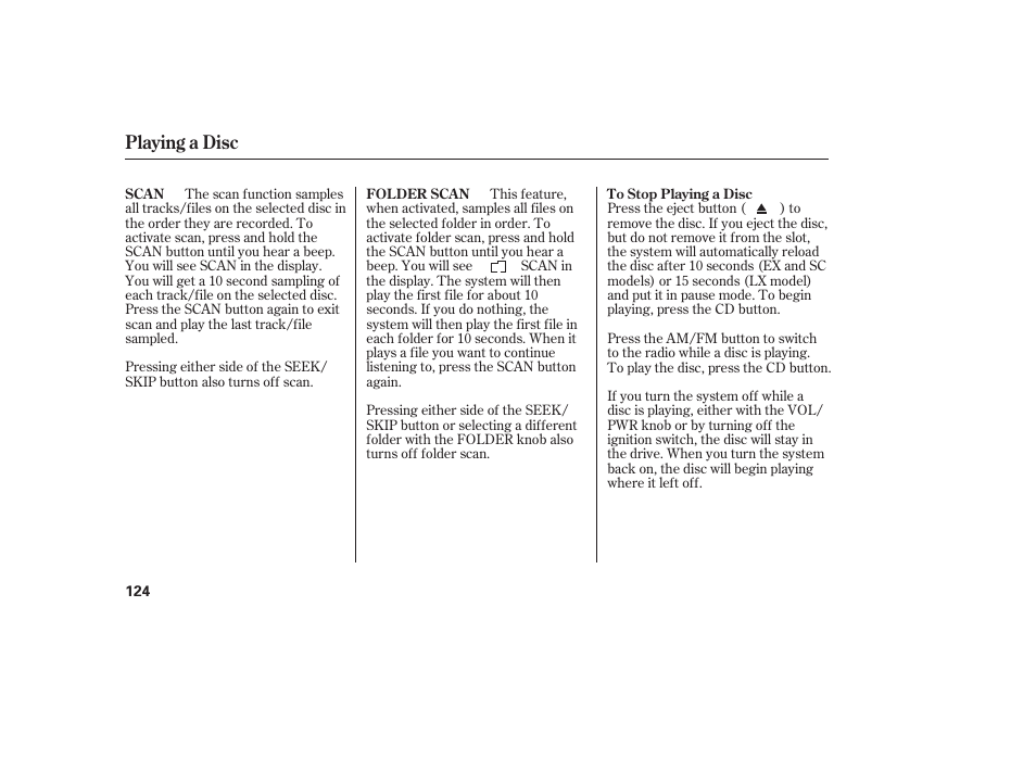 Playing a disc | HONDA 2008 Element User Manual | Page 130 / 282