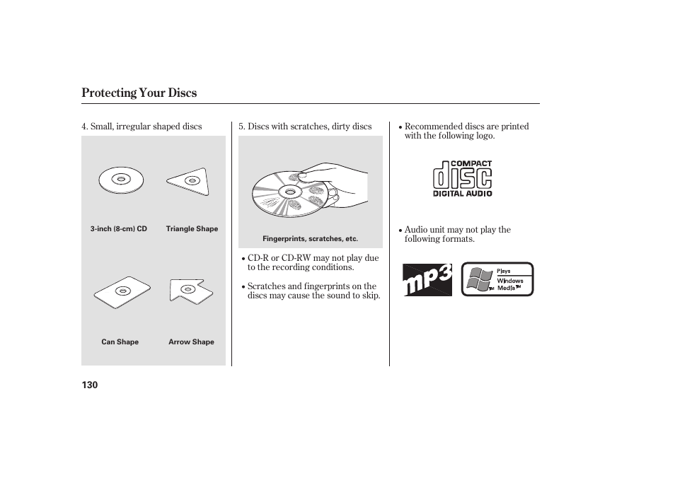 Protecting your discs | HONDA 2008 Element User Manual | Page 136 / 282