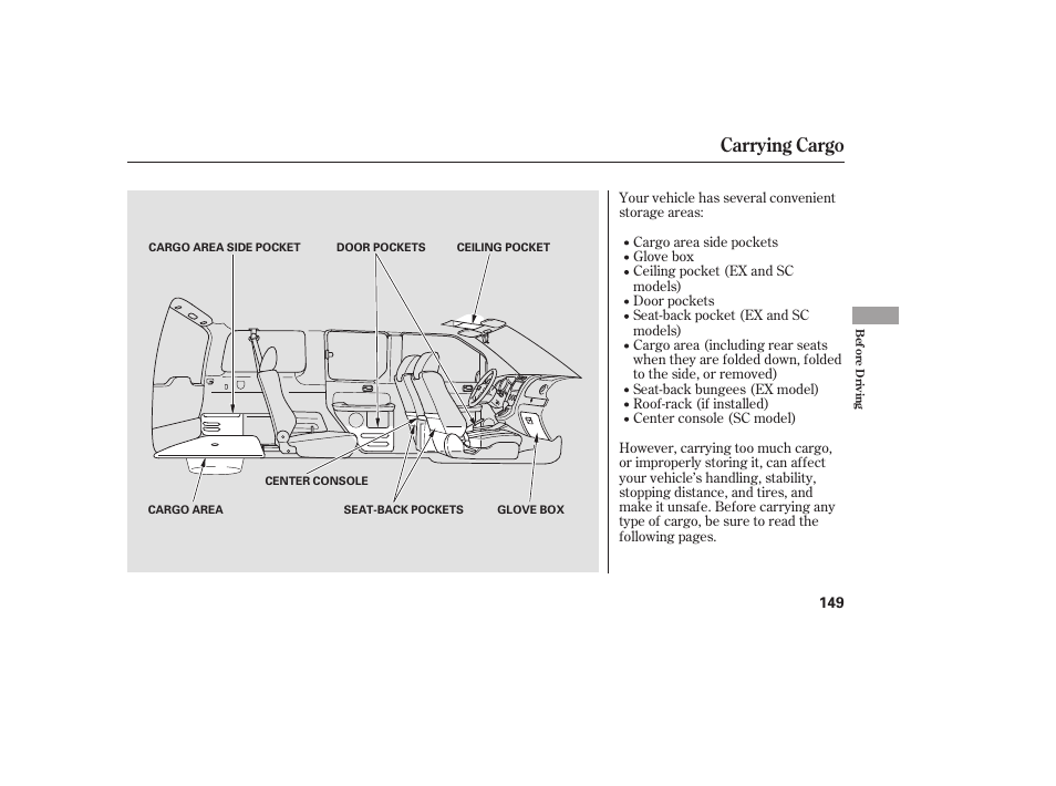 Carrying cargo | HONDA 2008 Element User Manual | Page 155 / 282
